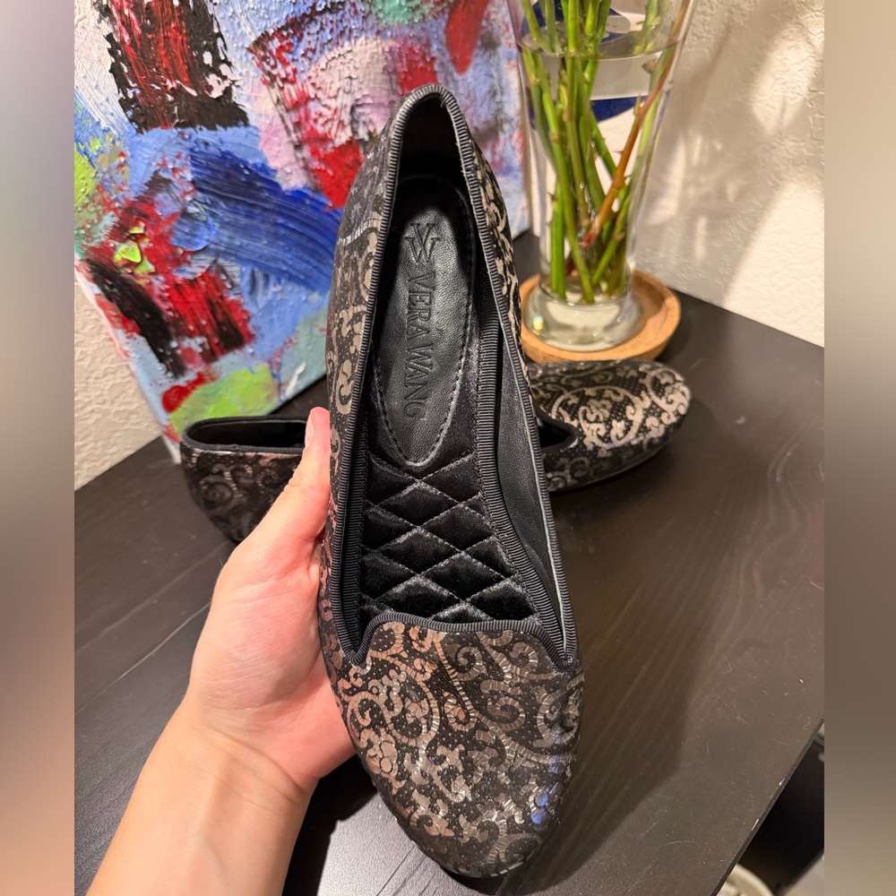 Vera Wang Black and Silver Paisley Flats - Picture 9 of 10